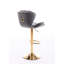 Two Bar Stools In Grey, Footrest & Base, Mechanical Lifting To Alter Height, Velvet + Golden Leg Ornate 2pcs Stools, Grey Colour, For Adjustable Style