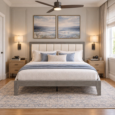 Upholstered Bed Frame with Wooden Slats and Supportive Headboard