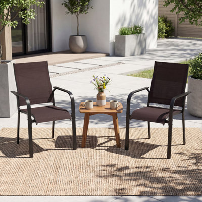  Patio Dining Chairs Set of 4 Stackable Outdoor Armchairs w/Metal FrameBackrest