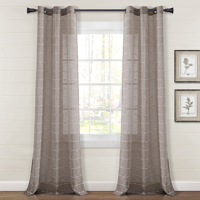 Farmhouse Textured Sheer Sheer Curtain Pair, 38" W x 95" L, Brown