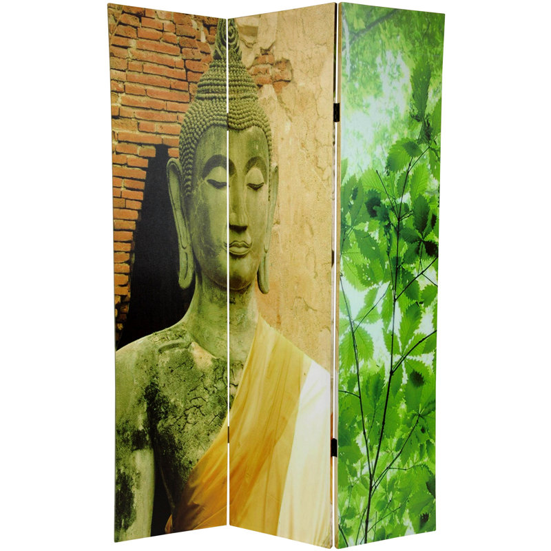 Paravent Bouddha, Vert / beige