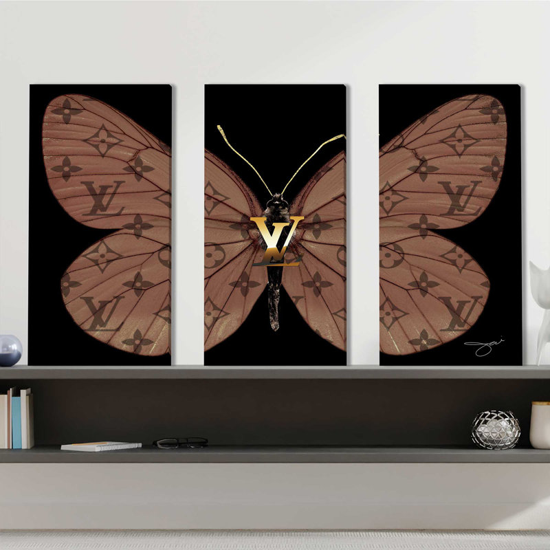 "Louis Vuitton Butterfly" par Jodi, impression sur toile tendue 3 pièces, H 24 po x l 36 po x P 0,75 po