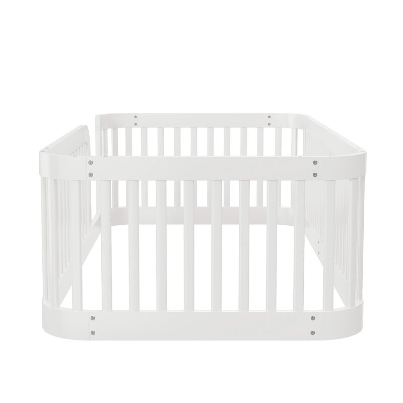 Base de lit en bois avec clôture en bois, Blanc