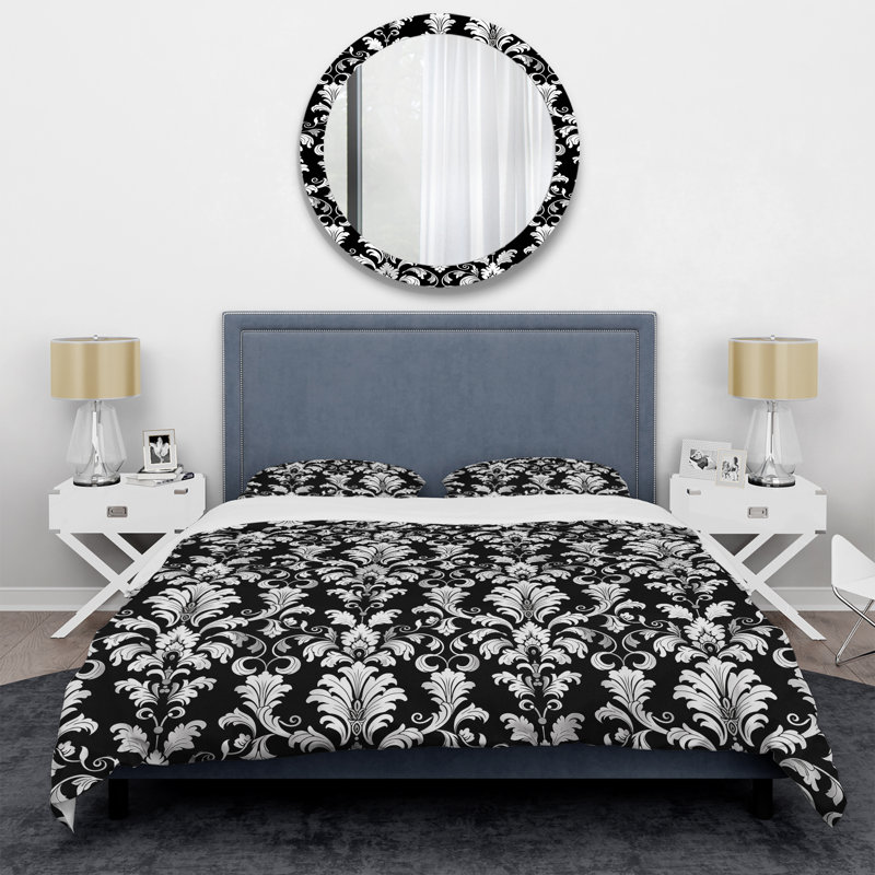 Black White Damask Glamour III - Transitional Duvet Cover Set, King Duvet Cover + 2 King Shams