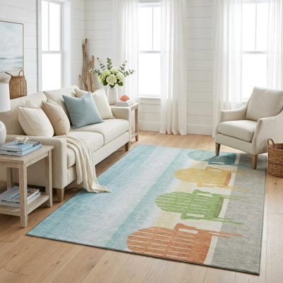 Tapis lavable nautique 8 pi x 10 pi vert et orange avec protection UV