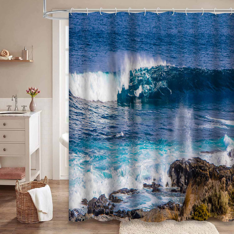Vagues vagues bleues avec 12 crochets, L 72 po x l 84 po