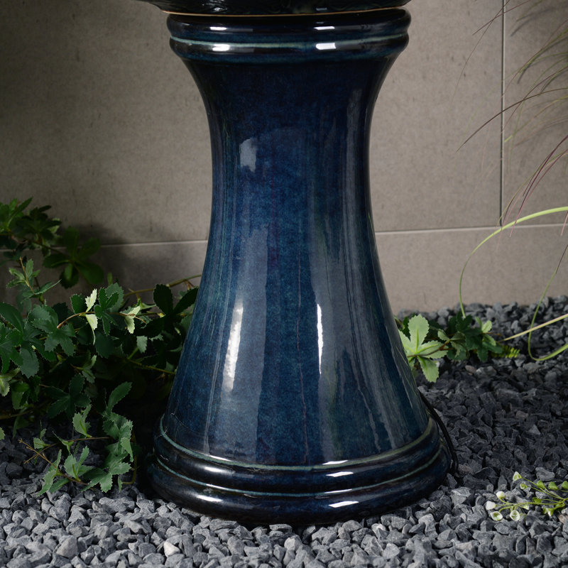Stockton Enchanting 2 Tier Ceramic Fountain with Lights: Serenity in Every Cascade, Blue