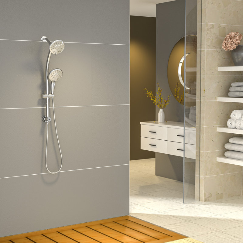 Pomme de douche 5 fonctions avec barre coulissante et douche à main 5 fonctions, Chrome