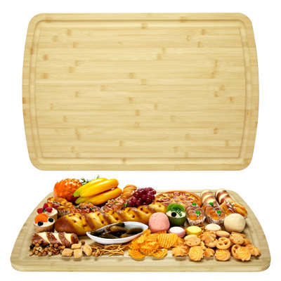 Très grande planche à découper en bambou de 30 po x 20 po pour la cuisine - planche à découper réversible avec rainure à jus - planche à découper robuste, dessus de poêle et couvercle de cuve, facile à nettoyer avec couteau, facile à nettoyer - peinture à l'huile de couleur primaire