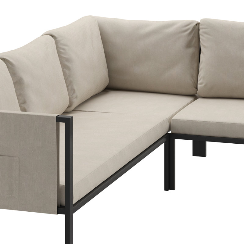 Annegriet Steel Frame Sectional with Included Cushions and Storage Pockets, Brown