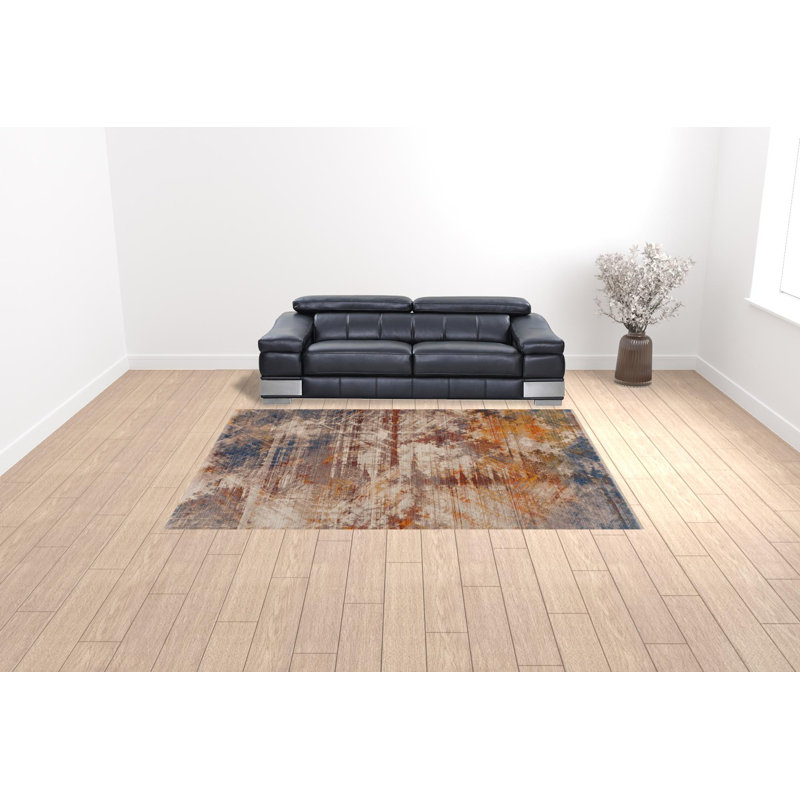Vintage Overdyed Abstract Performance Area Rug with Fringe, Rectangle 9' x 12'