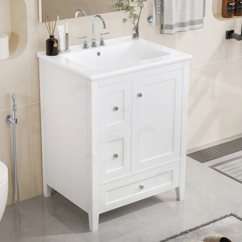 Meuble-lavabo avec tablette réglable et cloisons amovibles, Blanc