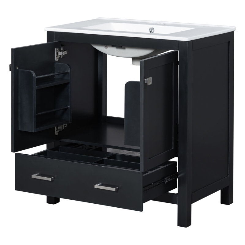 Meuble-lavabo simple avec plateau Sibelle 30, Noir