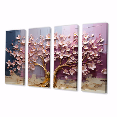 «Rose and Gold Orchid Tree Garden Of Branches III», art mural sur toile 4 pièces