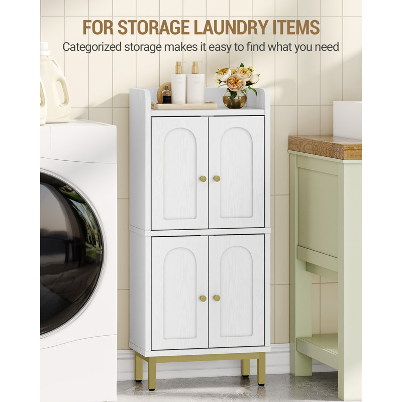 Bathroom Cabinet, Small Storage Cabinet with 4 Doors, Bathroom Organizers and Storage Cabinets with Adjustable Feet. Cabinets Freestanding for Living Room, Kitchen, 7.1"D x 14.6"W x 32.7"H