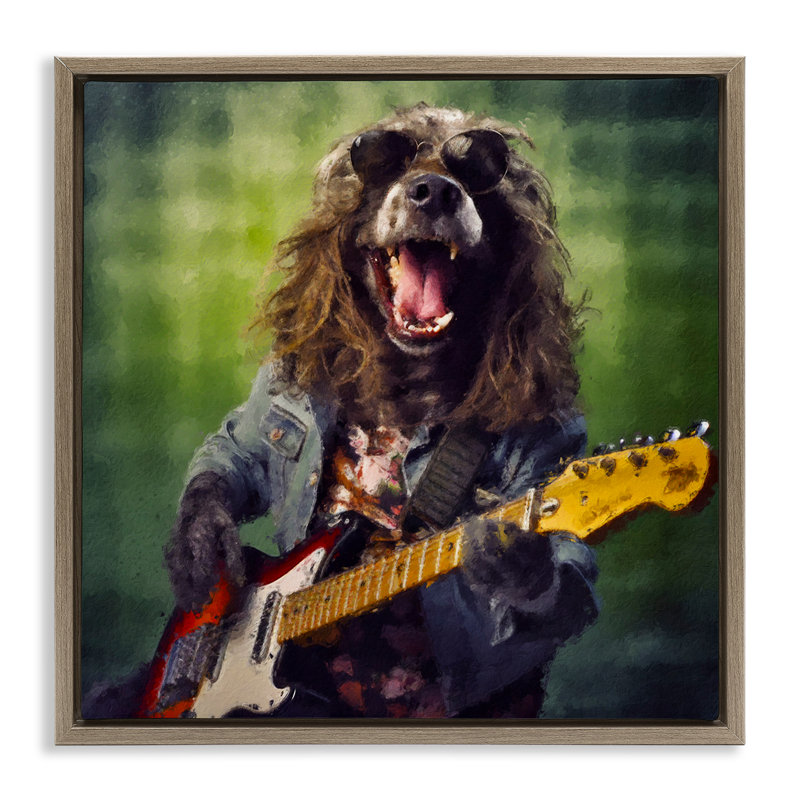 Cadre flottant Musician Mutt Halen, design par Sean Parnell, H 25 po x l 25 po, Cadre flottant orme Montalcino