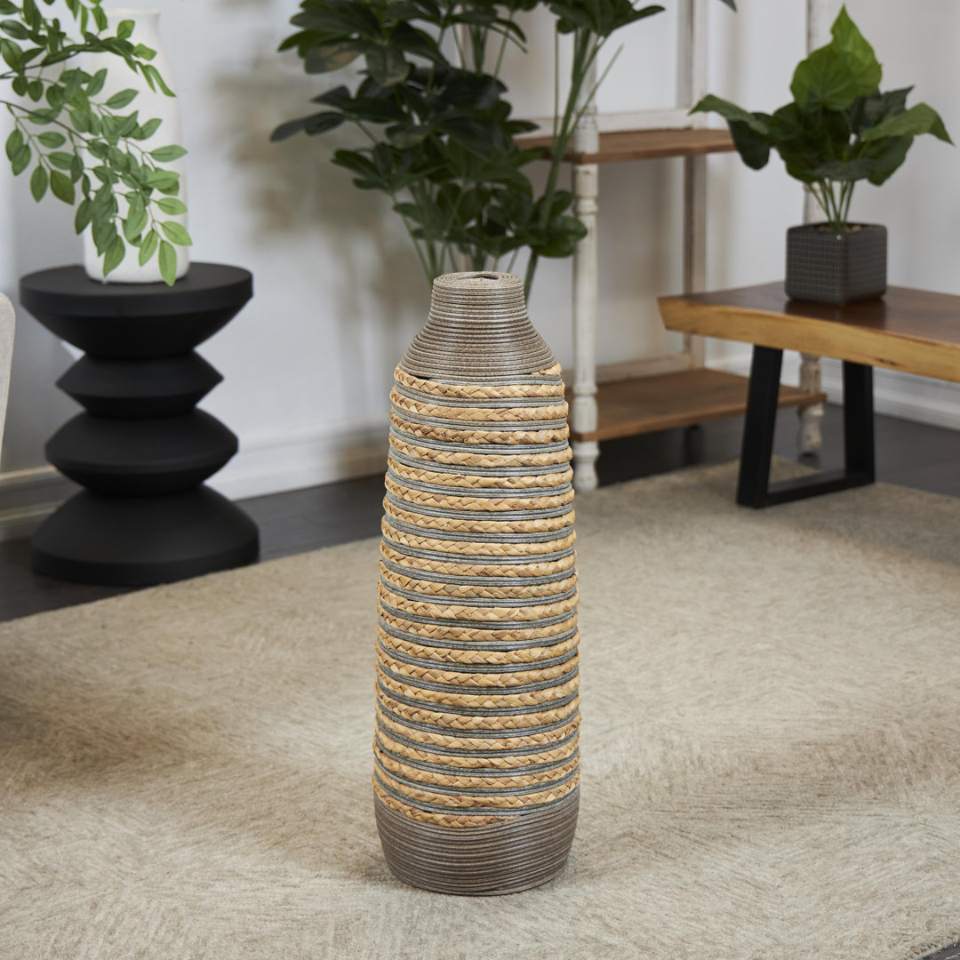 Dutton Brown Seagrass Handmade Braided Decorative Vase with Layered Gray Paneling Beachcrest Home™ 