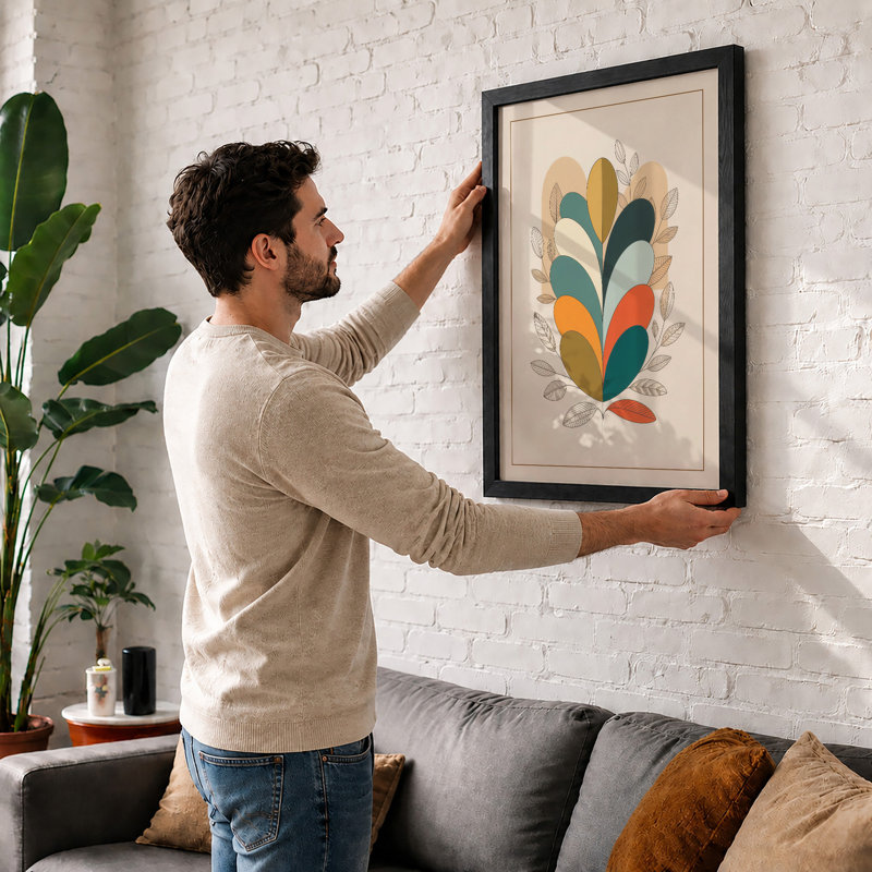 Geometric Botanica Botanical - Framed Print, Walnut, A3 - 42.0 x 29.7 cm