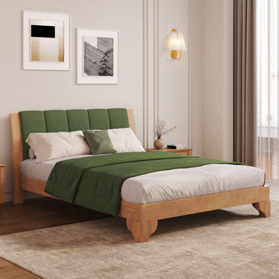 Cadre de lit en bois de pin de qualité supérieure, cadre de lit avec tête de lit inclus, lit Mid-Century moderne