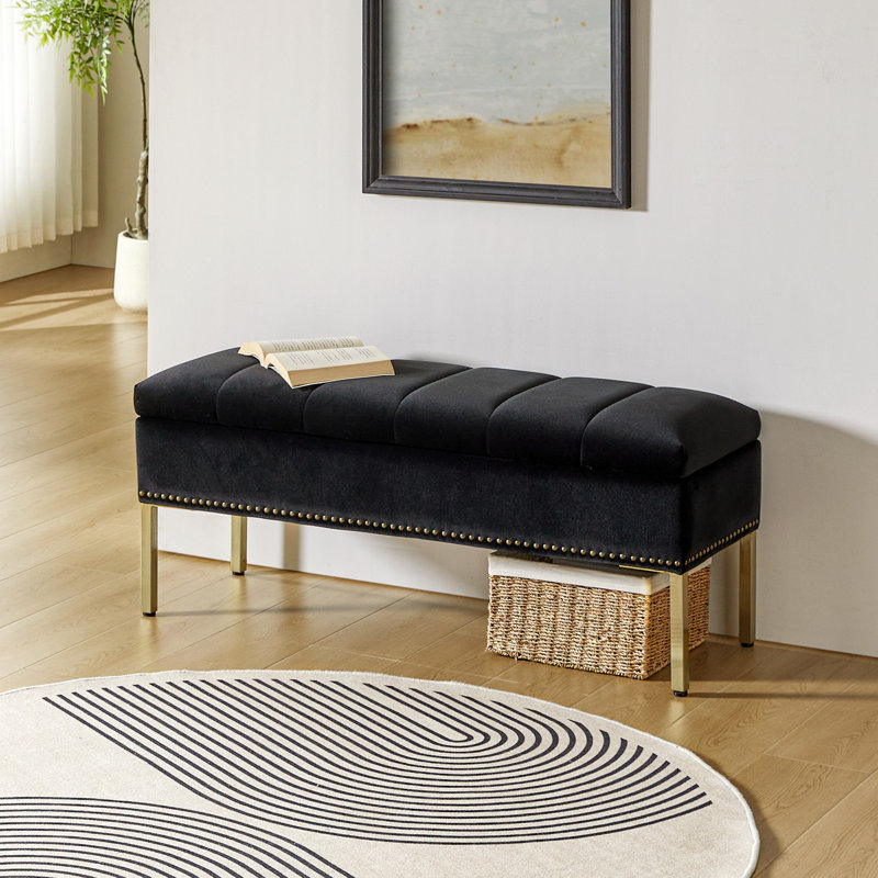 Banc de rangement moderne en velours de 46,5 po Berry, Noir