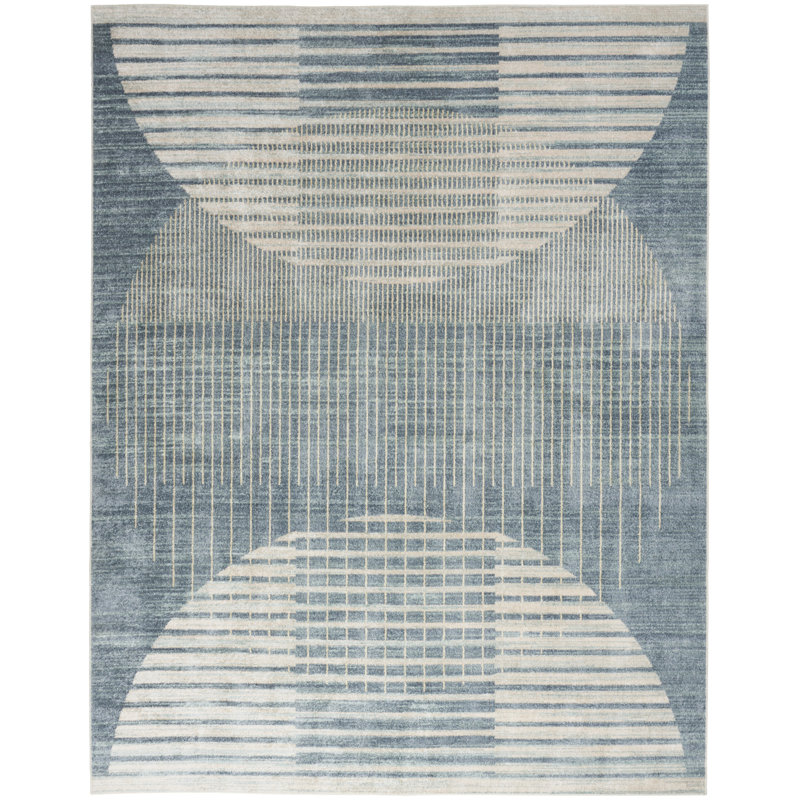 George Oliver Jeffs Machine Washable Blue Mid-Century Modern Indoor Rug, Rectangle 7'10" x 10'