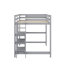 Lit mezzanine double en bois avec bureau, tablettes et tableau d'écriture