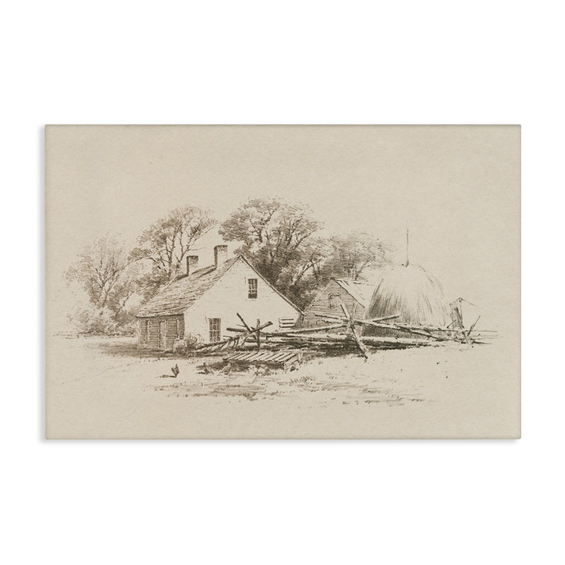 Cottage, dessin au crayon, par Public, H 16 po x l 24 po