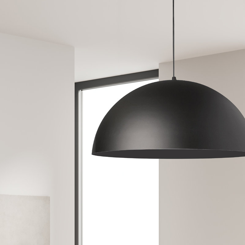 Rancourt 1-Light Dimmable Single Dome Pendant, 8" H x 16" W x 16" D, Matte Black