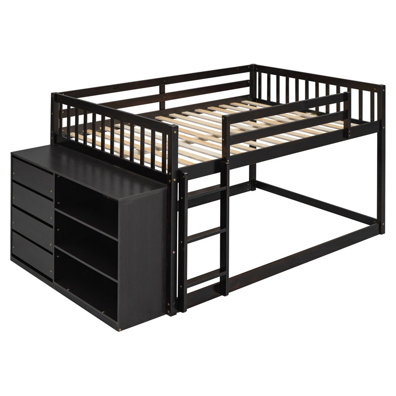 Lit superposé double au-dessus de double avec 4 tiroirs, 3 tablettes et une structure en pin robuste pour un maximum d'espace et de rangement
