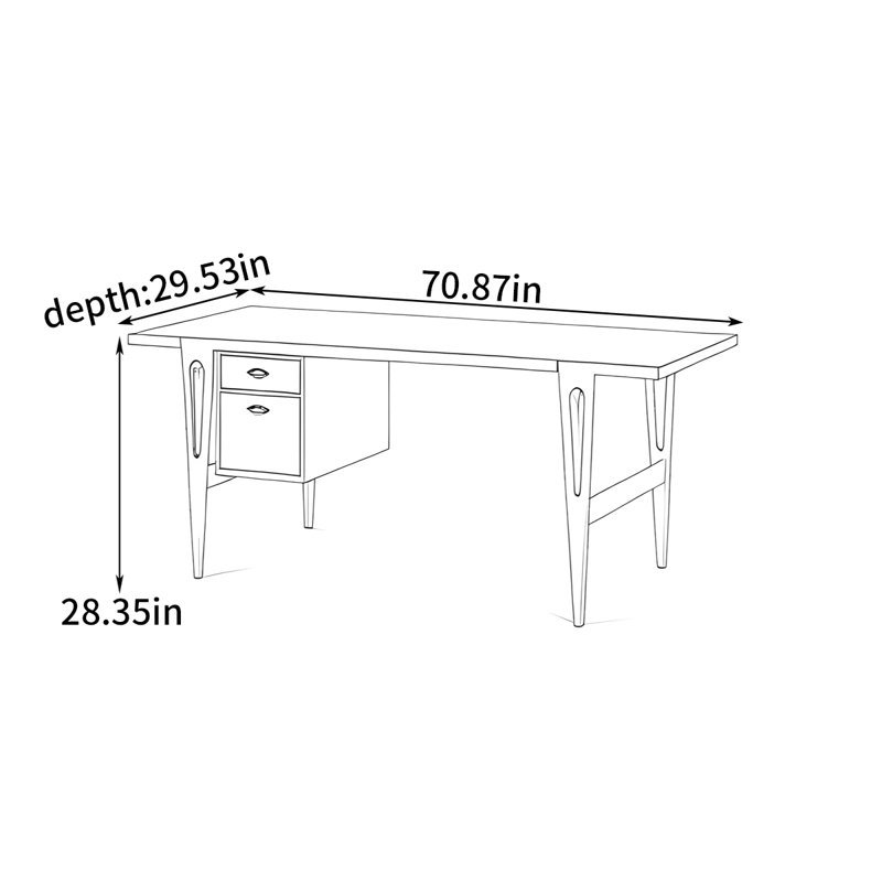 Bureau moderne et minimaliste, H 28,35 po x l 70,87 po x P 29,53 po