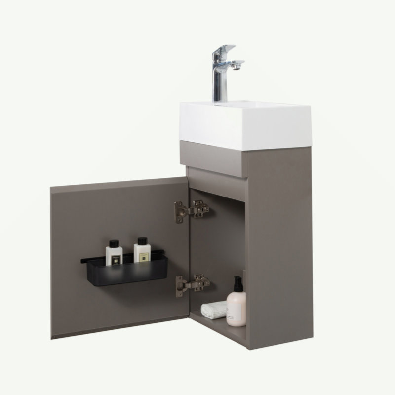 Petit meuble-lavabo de 16 po avec lavabo, meuble-lavabo mural pour salle de bain moderne, meuble-lavabo de salle de bain minimaliste blanc de grande taille, pré-assemblé
