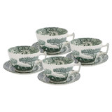 Heritage Green Italian 10 Oz. Breakfast Cups & Saucers, Set of 4