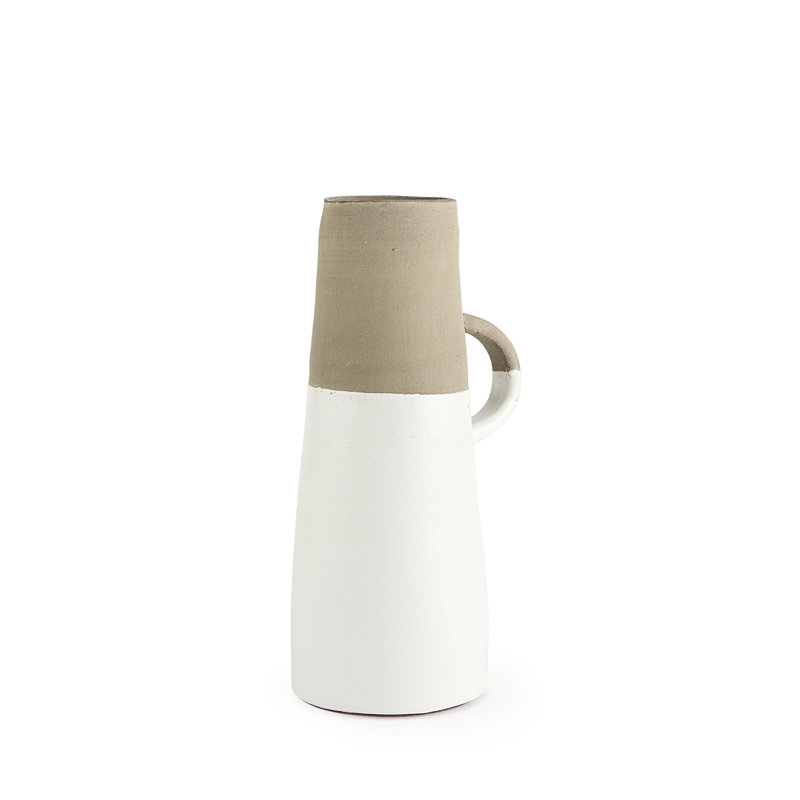 Vase de table en céramique Hindley, H 13,6 po x l 5,1 po x P 7,5 po, Blanc / beige