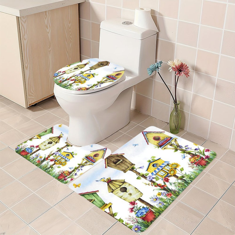 Collection de tapis de salle de bain 3 pièces Colorful Birdhouse