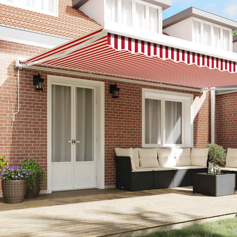 Ebern Designs Fabric Cover Retractable Patio Awning, 500cm H x 300cm W, Red;White Striped