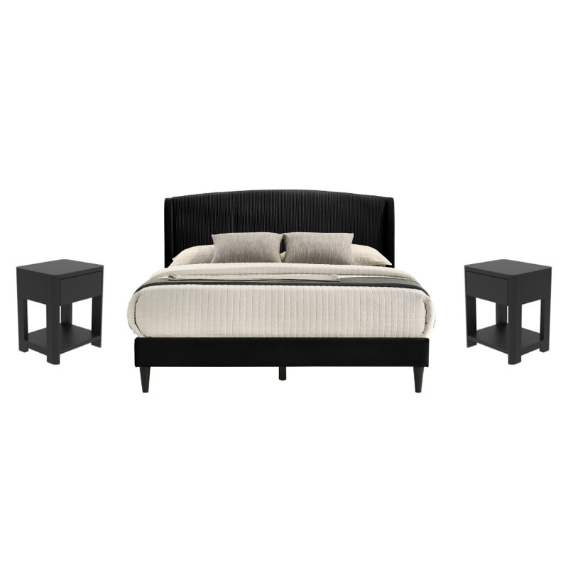 Jolande Modern 3 Pieces Bedroom Set, Queen, 3 Pcs: Bed, 2 Nightstands