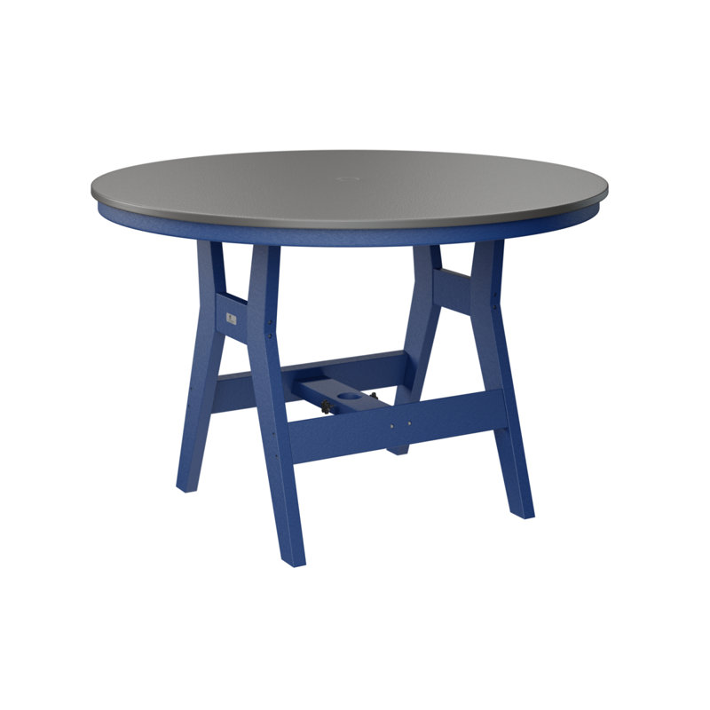 Berlin Gardens Harbour 48″ Round Bar Table, Hammered Top Stainless, Pacific Blue, 38.87" H x 48" W x 48" D
