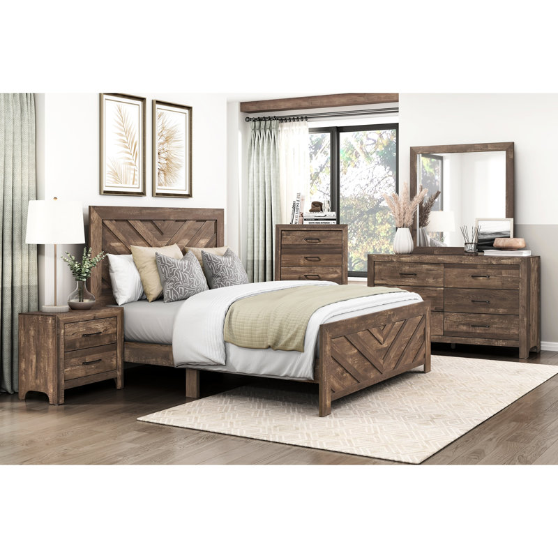 Mobilier de chambre à coucher moderne avec lit brun rustique, grand lit brun, bois contemporain, Grand lit, Rustic Brown