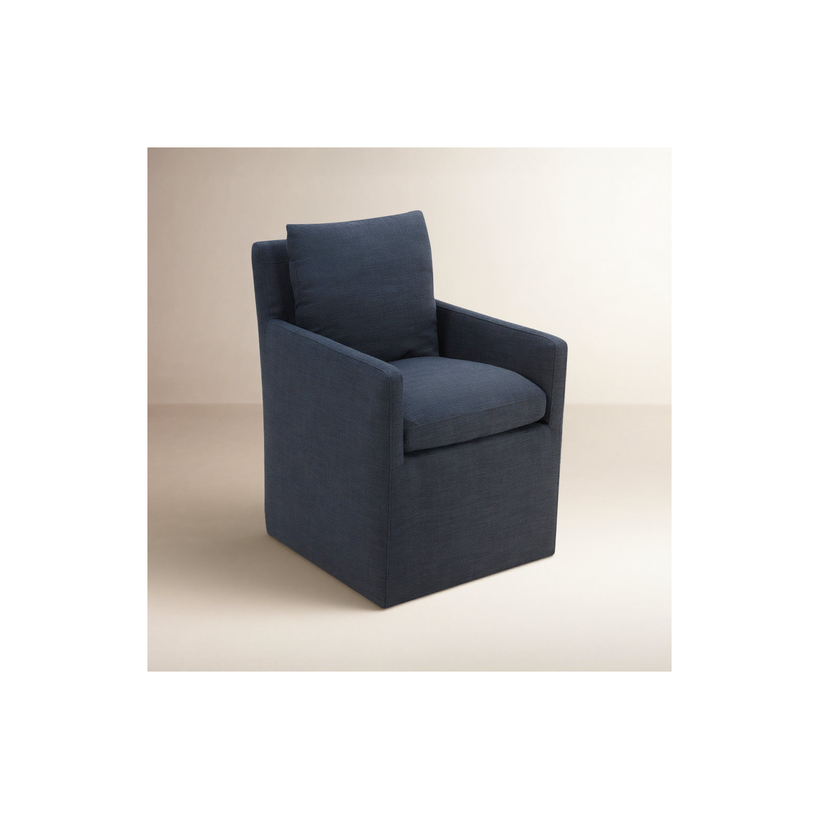 Alayaa Upholstered Arm Chair, Effie Indigo Performance Linen