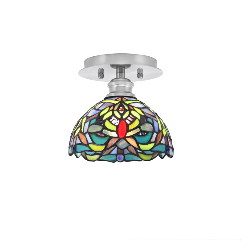 Edge 1 Light Semi-Flush With 7" Kaleidoscope Art Glass, Brushed Nickel