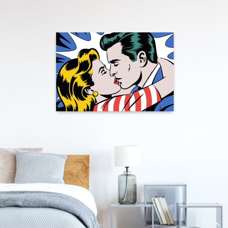 Art mural rétro romantique "Bold Comic Kiss", H 24 po x l 36 po