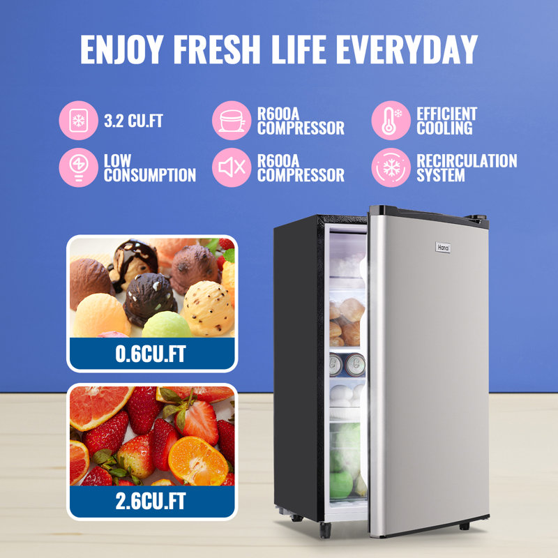 WANAI 3.2 Cubic Feet Mini Fridge Small Refrigerator for Dorm College Office, Silver