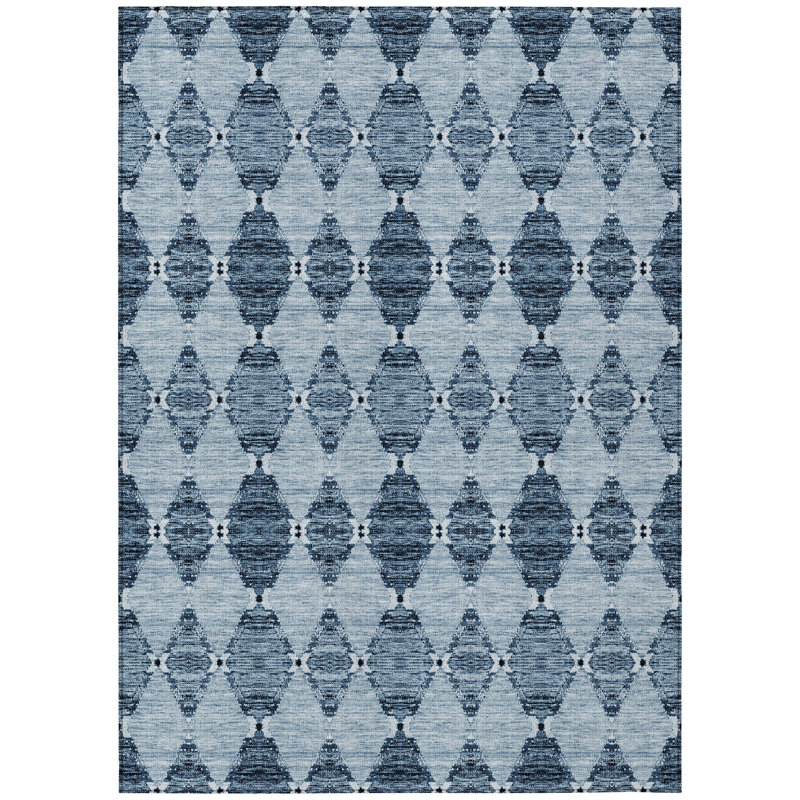 Tapis d'intérieur / extérieur marocain lavable bleu marine et bleu denim HomeRoots 8 pi x 10 pi