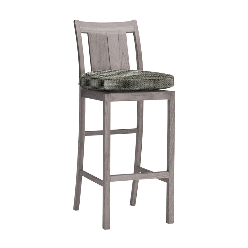 Croquet 30" Patio Bar Stool with Cushion, Welt, Oyster Teak, Intermix Indigo