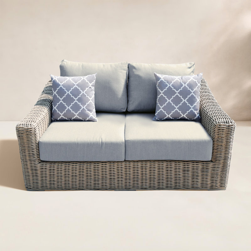 Sommerville 66.9'' Wide Wicker Loveseat with Cushions, Light Beige