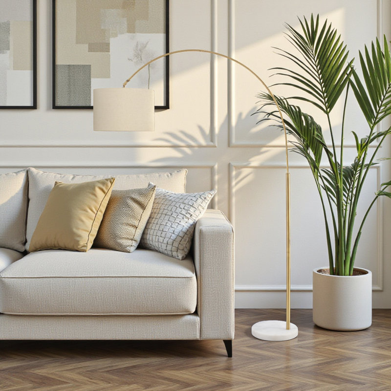 Macon 79"H Contemporary Style In Brass Metal Beige Shade Floor Lamp