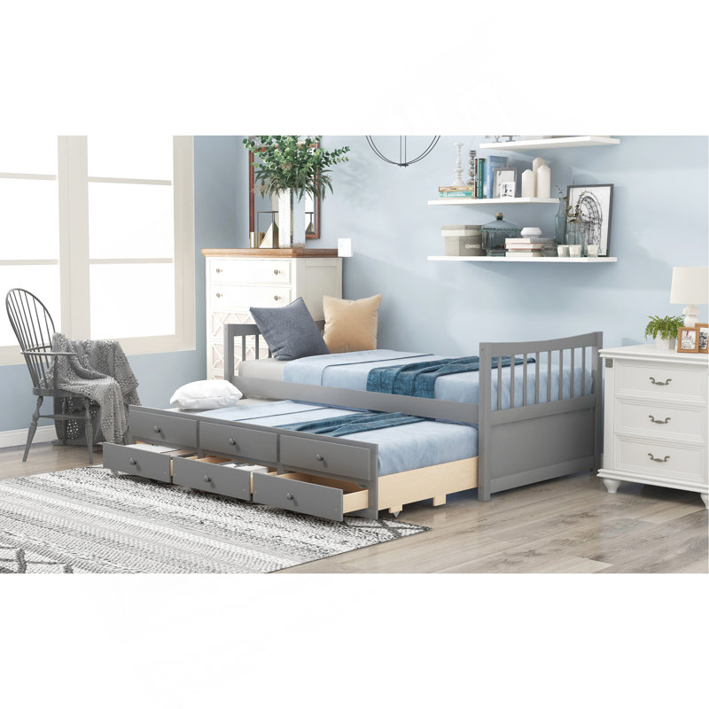 Daybed With Trundle And Drawers, Gray, Twin