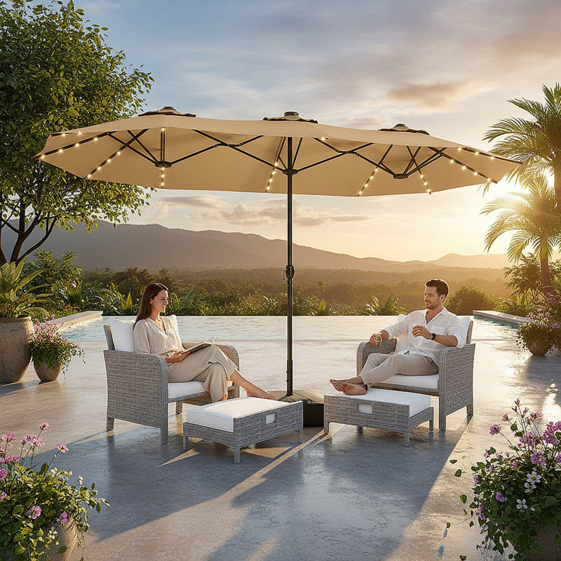 Parasol d'extérieur surdimensionné pour patio - cadre renforcé, base croisée et sac de poids inclus, tissu bloquant les rayons UV teint dans la masse, idéal pour le jardin, la piscine et la cour