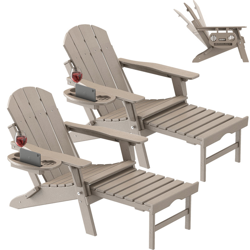 Chaise Adirondack en PEHD pliante et ajustable avec repose-pieds, Brun