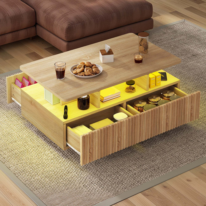 Table basse à 4 tiroirs Ellise, Bois naturel